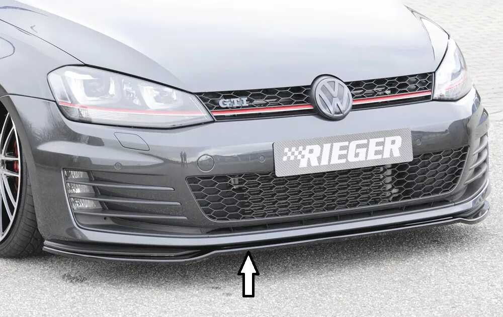 Rieger Tuning Rieger lipa pod přední nárazník pouze pro GTI / GTD pro Volkswagen Golf 7 GTD, GTI 3-dvéř., 5-dvéř. před faceliftem, 04/13-12/16, 06/13-12/16, plast ABS lakovaný do černé lesklé barvy