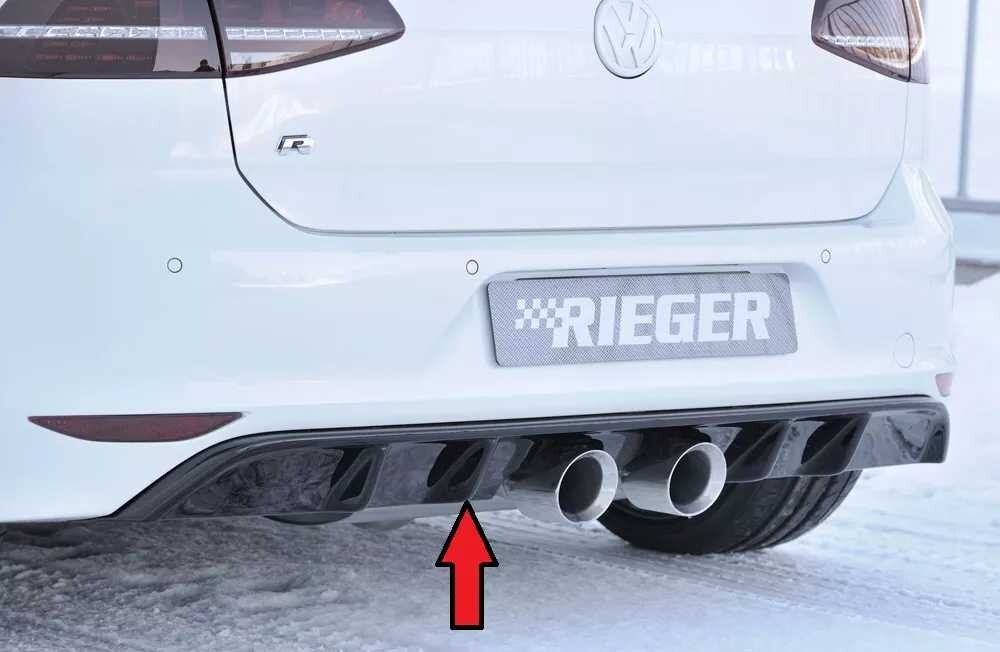 Rieger Tuning Rieger vložka zadního nárazníku pro Volkswagen Golf 7 R 3-dvéř., 5-dvéř. před faceliftem, plast ABS lakovaný do černé lesklé barvy