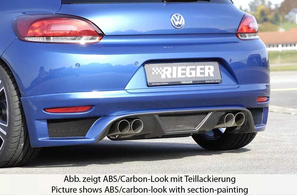 Rieger Tuning Rieger spoiler pod zadní nárazník pro Volkswagen Scirocco 3 13 2-dvéř. před faceliftem r.v. 08/08-04/14, plast ABS s povrchovou úpravou Carbon-Look, pro dvojité koncovky na obou stranách