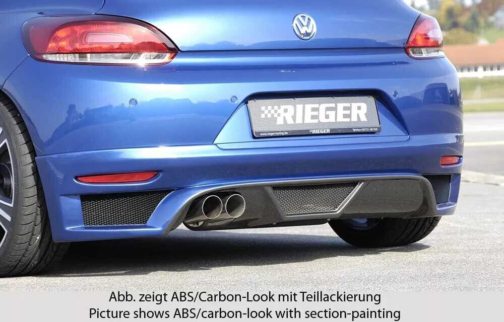 Rieger Tuning Rieger spoiler pod zadní nárazník pro Volkswagen Scirocco 3 13 2-dvéř. před faceliftem r.v. 08/08-04/14, plast ABS s povrchovou úpravou Carbon-Look, pro dvojitou koncovku vlevo