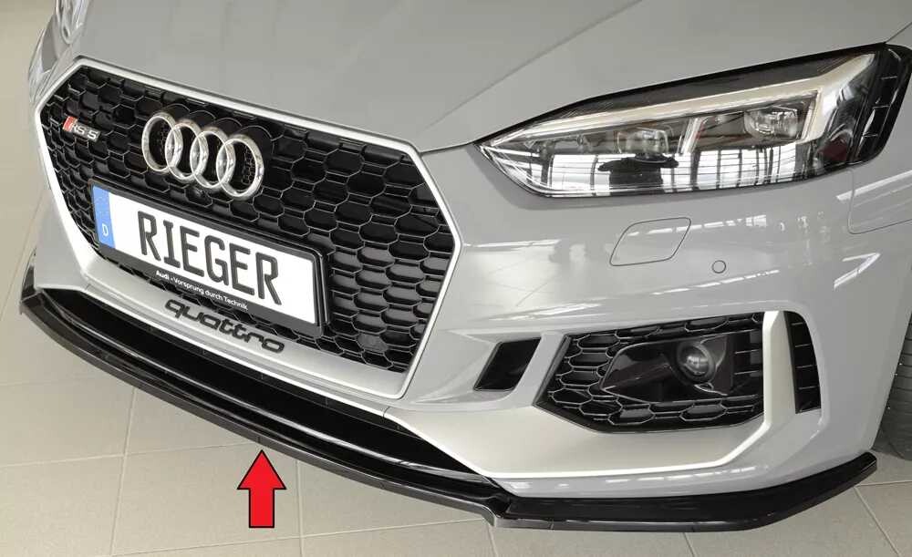 Rieger Tuning Rieger lipa pod přední nárazník pro Audi RS5 B9, F5 kupé, 03/17-02/20, plast ABS lakovaný do černé lesklé barvy