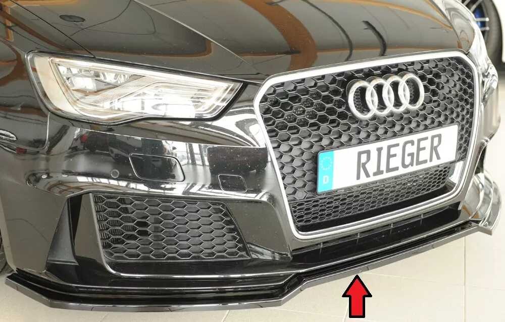 Rieger Tuning Rieger lipa pod přední nárazník pro Audi RS3 8V 5-dvéř. (sportback 8VA / 8VF), 04/15-01/17, plast ABS lakovaný do černé lesklé barvy