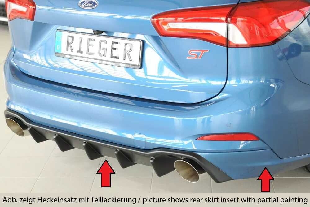 Rieger Tuning Rieger vložka zadního nárazníku pro Ford Focus 4 DEH 5-dvéř. (combi), plast ABS bez povrchové úpravy, pro sportovní koncovky vlevo/vpravo 115 mm