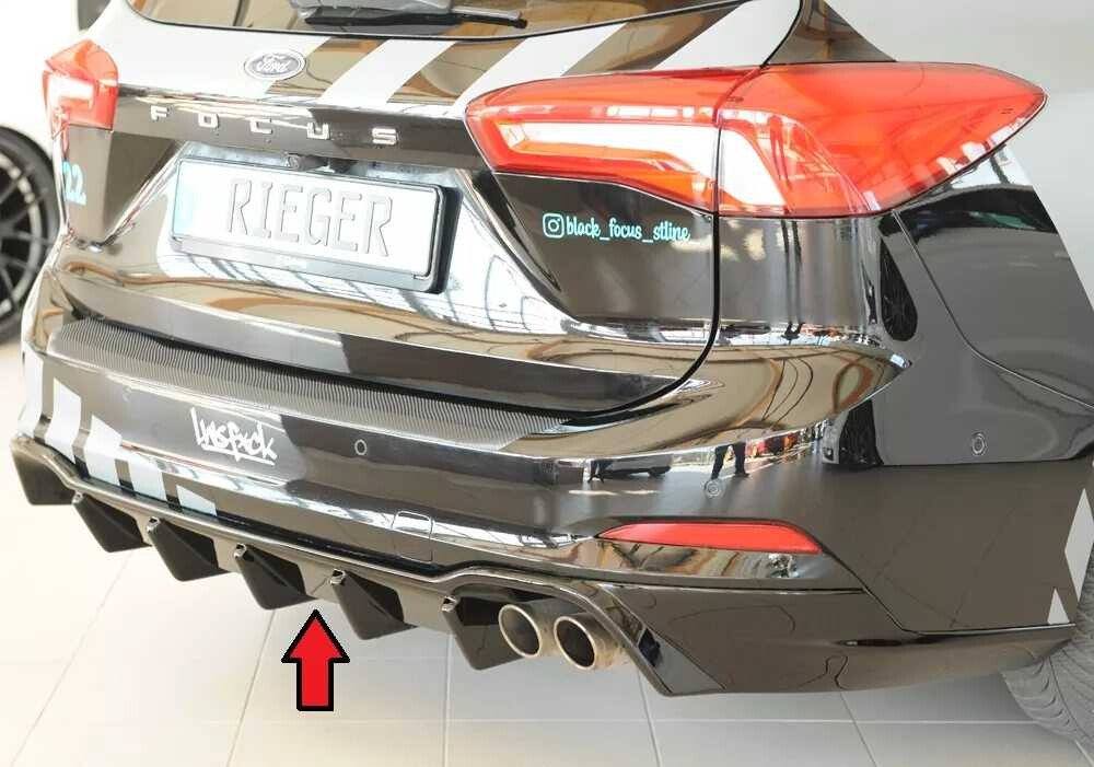 Rieger Tuning Rieger vložka zadního nárazníku (pro vozy s tažným zařízením) pro Ford Focus 4 DEH 5-dvéř. (combi), plast ABS lakovaný do černé lesklé barvy, pro orig. koncovky 2x70 mm
