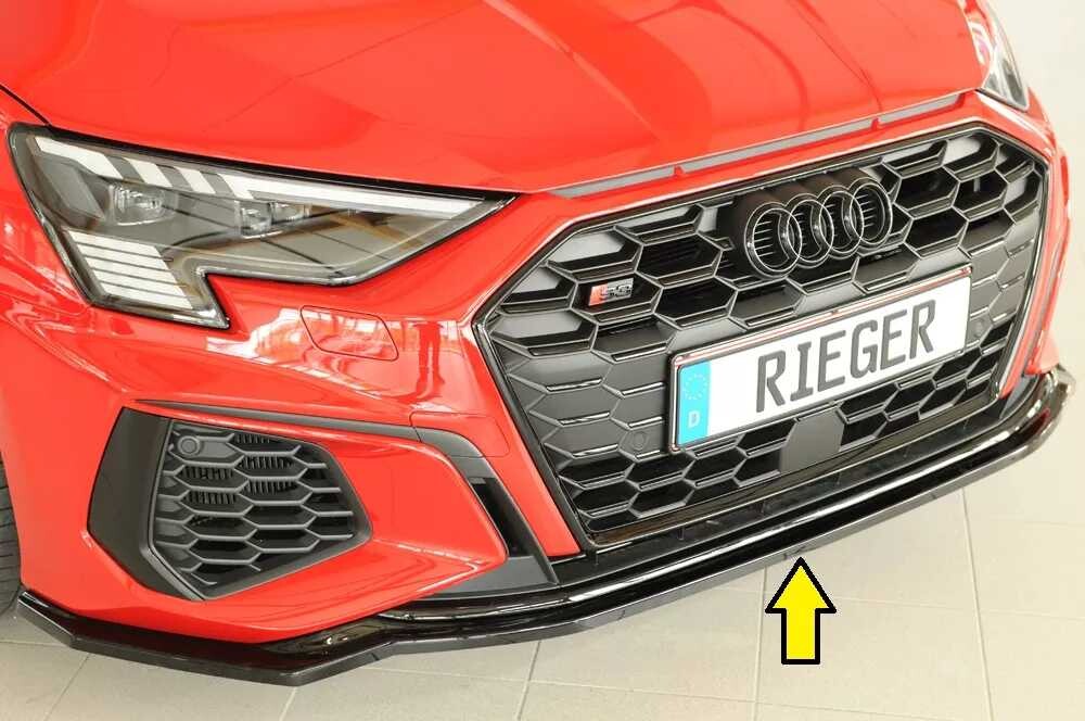 Rieger Tuning Rieger lipa pod přední nárazník pro Audi A3 S3 GY 5-dvéř. (sedan), 07/20-, plast ABS lakovaný do černé lesklé barvy