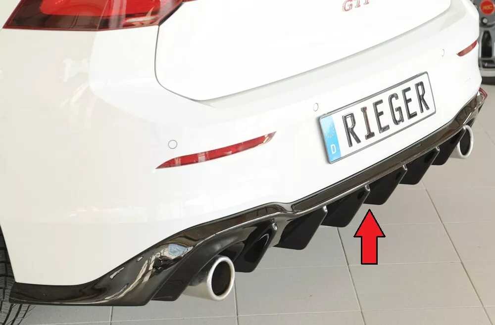 Rieger Tuning Rieger vložka zadního nárazníku pro Volkswagen Golf 8 GTI 5-dvéř., plast ABS lakovaný do černé lesklé barvy