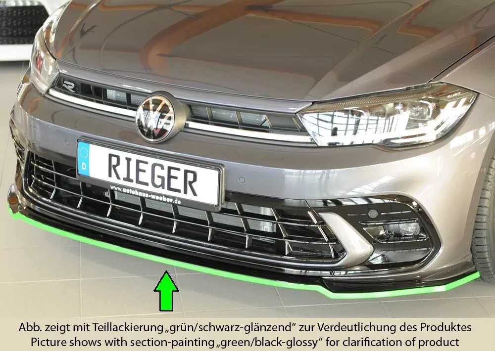 Rieger Tuning Rieger lipa pod přední nárazník pro Volkswagen Polo AW 5-dvéř., 06/21-, plast ABS lakovaný do černé lesklé barvy