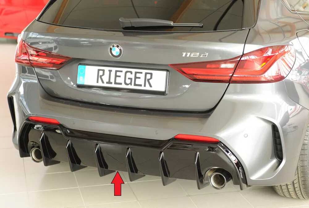 Rieger Tuning Rieger vložka zadního nárazníku pro BMW řada 1 F40 hatchback / 4-dr., plast ABS lakovaný do černé lesklé barvy