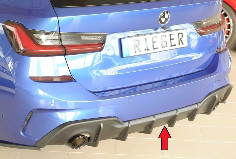 Rieger Tuning Rieger vložka zadního nárazníku (pro vozy s tažným zařízením) pro BMW řada 3 G21 touring, plast ABS bez povrchové úpravy, pro orig. koncovky vlevo/vpravo (průměr 90 mm)