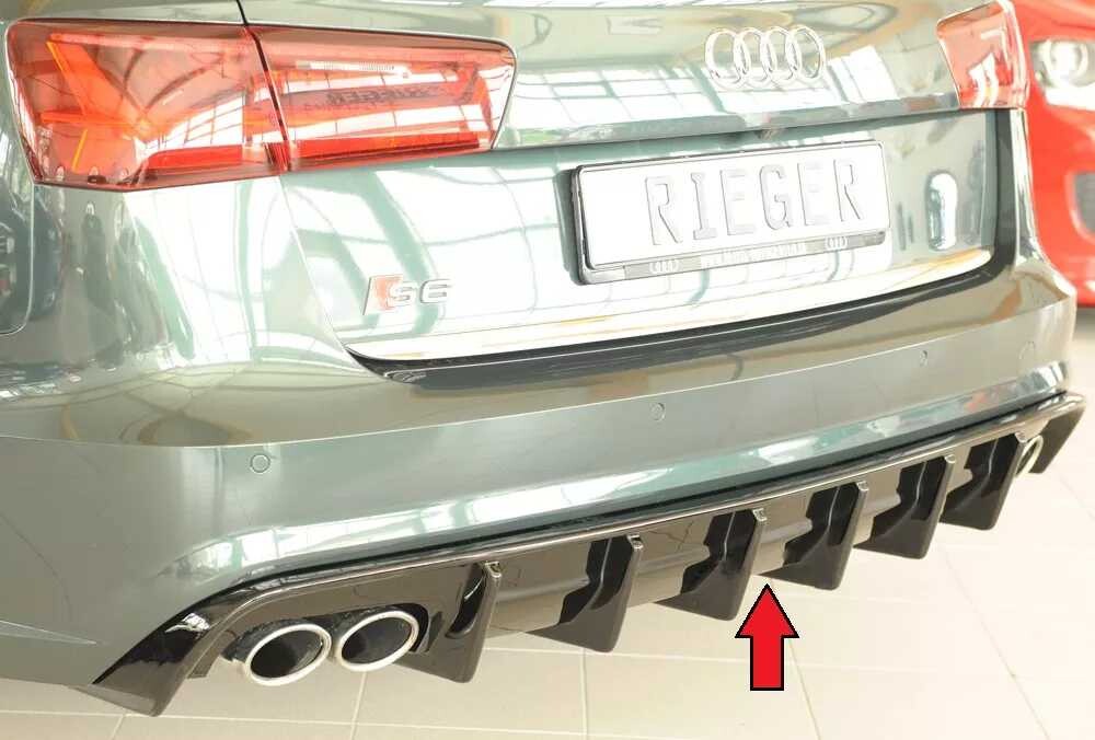 Rieger Tuning Rieger vložka zadního nárazníku pro Audi A6 4G, C7 sedan, plast ABS lakovaný do černé lesklé barvy, pro orig. dvojitou koncovku vlevo a vpravo