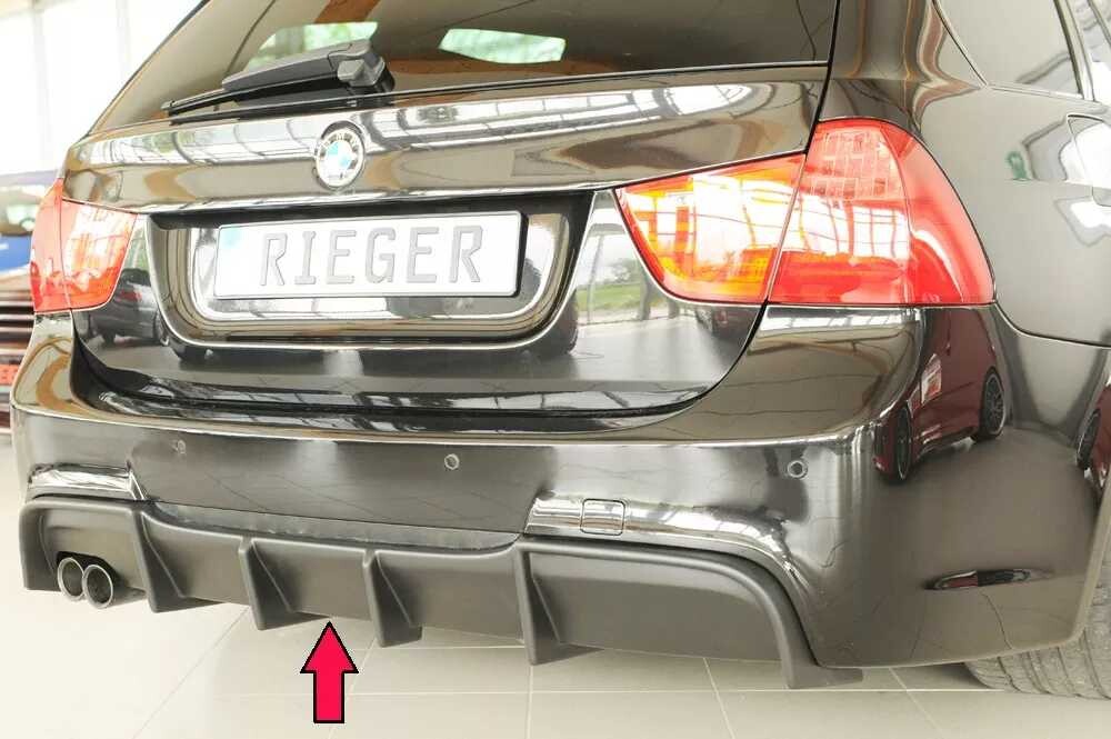 Rieger Tuning Rieger vložka zadního nárazníku pro BMW řada 3 E90, E91 sedan, touring, plast ABS bez povrchové úpravy, s dvojitou koncovkou na levé straně