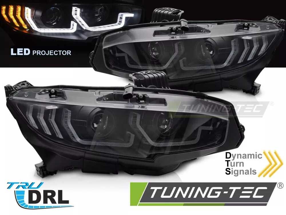 LED HEADLIGHTS BLACK DRL SEQ fits HONDA CIVIC X 16-21