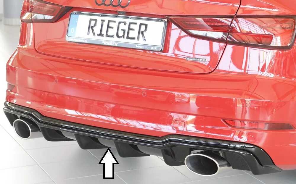 Rieger Tuning Rieger vložka zadního nárazníku pro Audi A3 S3 8V 3-dvéř. (convertible 8V7), 5-dvéř. (sedan 8VS) po faceliftu, plast ABS lakovaný do černé lesklé barvy, pro sportovní koncovky na obou stranách 152x95 mm