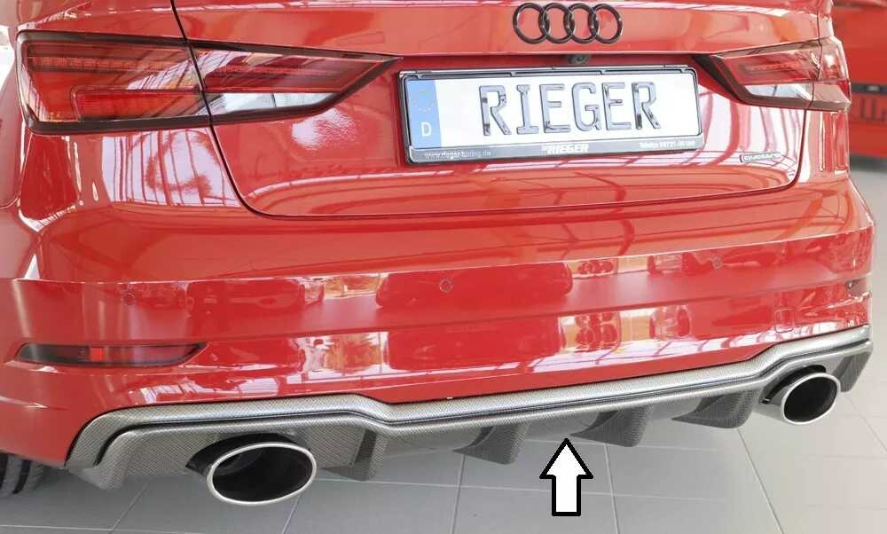 Rieger Tuning Rieger vložka zadního nárazníku pro Audi A3 S3 8V 3-dvéř. (convertible 8V7), 5-dvéř. (sedan 8VS) po faceliftu, plast ABS s povrchovou úpravou Carbon-Look, pro sportovní koncovky na obou stranách 152x95 mm