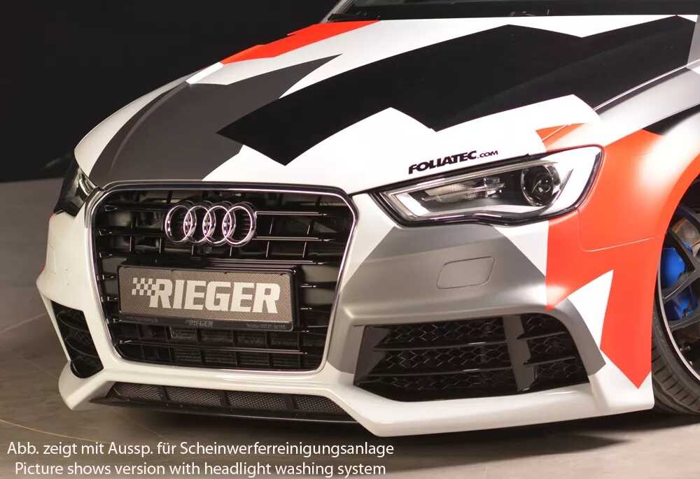Rieger Tuning Rieger přední nárazník pro Audi A3 S3 8V 3-dvéř. (hatchback 8V1), 5-dvéř. (sportback 8VA) před faceliftem, plast ABS bez povrchové úpravy, pro vozy bez ostřikovačů světlometů a bez parkovacího asistenta (PDC)