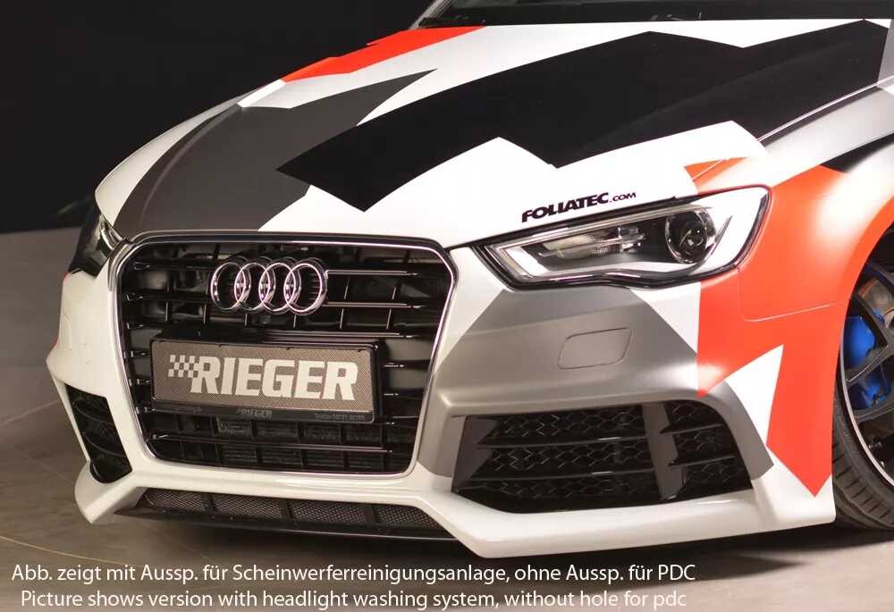 Rieger Tuning Rieger přední nárazník pro Audi A3 S3 8V 3-dvéř. (hatchback 8V1), 5-dvéř. (sportback 8VA) před faceliftem, plast ABS bez povrchové úpravy, pro vozy s parkovacím asistentem (PDC)