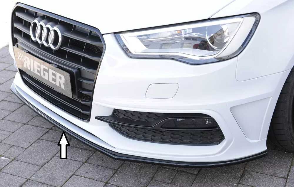 Rieger Tuning Rieger lipa pod přední nárazník pro Audi A3 S3 8V 3-dvéř. (hatchback 8V1), 5-dvéř. (sportback 8VA) před faceliftem, 05/13-08/16, plast ABS lakovaný do černé lesklé barvy