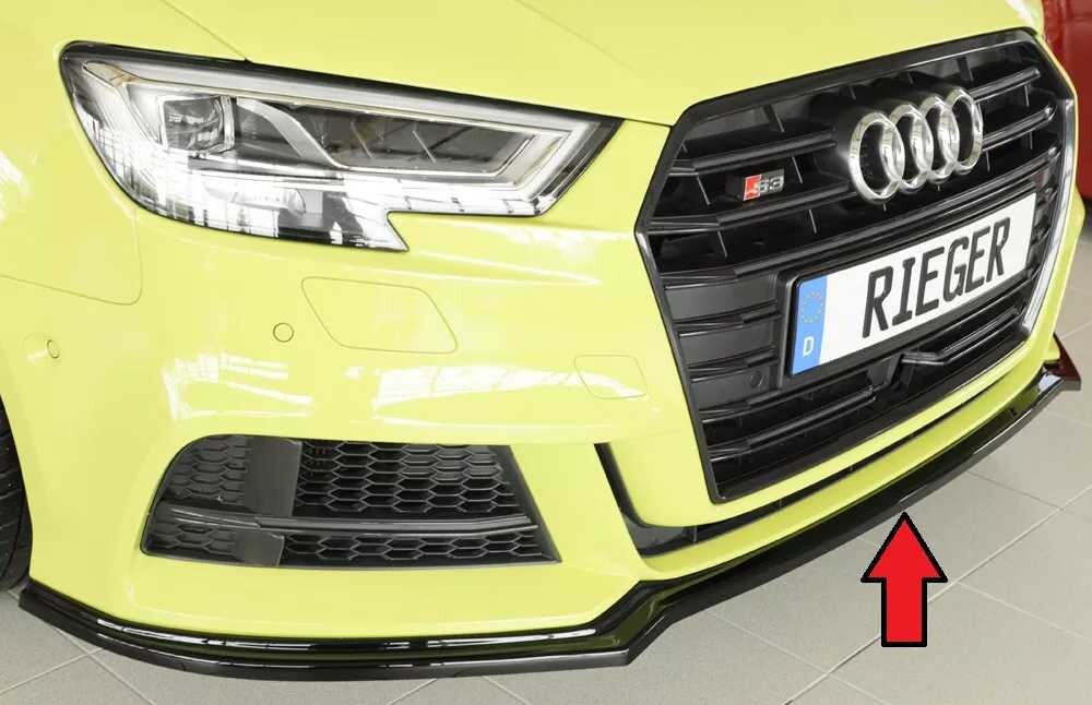 Rieger Tuning Rieger lipa pod přední nárazník pro Audi A3 S3 8V 3-dvéř. (hatchback 8V1), 5-dvéř. (sportback 8VA) po faceliftu, 09/16-, plast ABS lakovaný do černé lesklé barvy