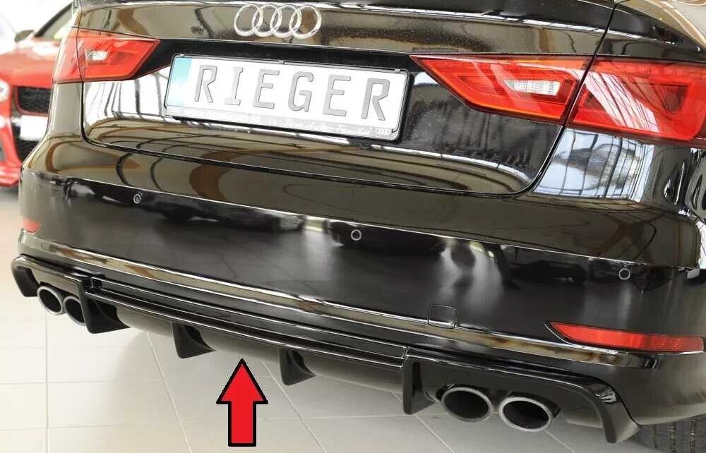 Rieger Tuning Rieger vložka zadního nárazníku (Typ: 88158) pro Audi A3 S3 8V 3-dvéř. (convertible 8V7), 5-dvéř. (sedan 8VS) před faceliftem, plast ABS lakovaný do černé lesklé barvy