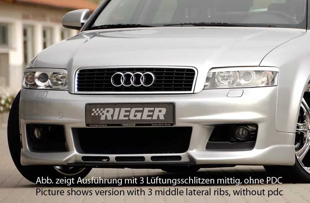 Rieger Tuning Rieger přední nárazník pro Audi A4 8E avant, sedan, plast ABS bez povrchové úpravy, bez žebrování, pro vozy s parkovacím asistentem (PDC) a mlhovými světly