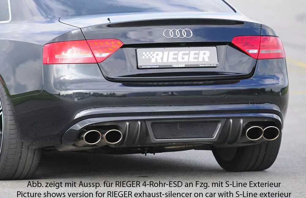Rieger Tuning Rieger vložka zadního nárazníku pro Audi A5 B8, B81 kabriolet, kupé před faceliftem, plast ABS s povrchovou úpravou Carbon-Look, mimo S-Line, pro orig. koncovky na obou stranách