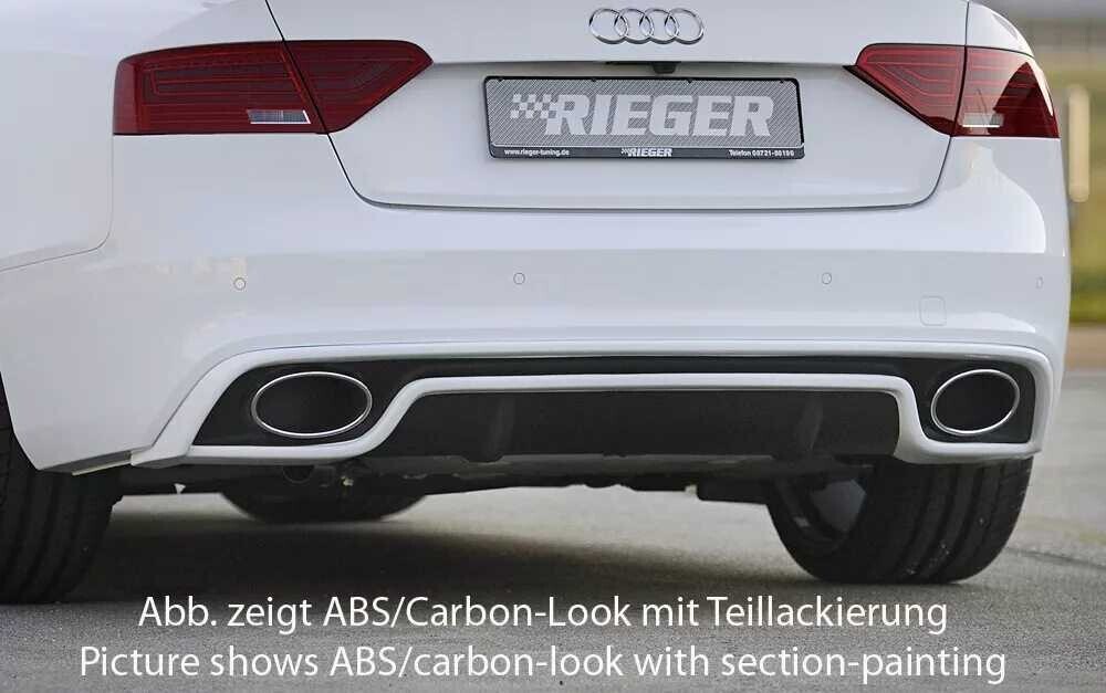Rieger Tuning Rieger vložka zadního nárazníku pro Audi A5 S5 B8, B81 kabriolet, kupé po faceliftu, plast ABS s povrchovou úpravou Carbon-Look, S-Line, pro oválné výfukové deflektory na obou stranách 185x120 mm
