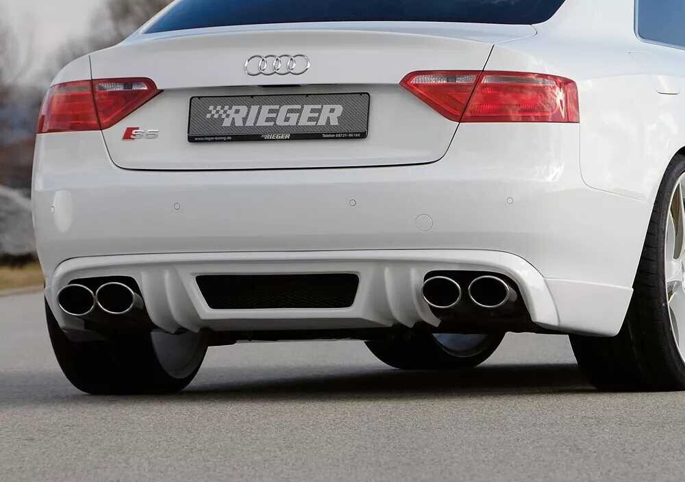 Rieger Tuning Rieger spoiler pod zadní nárazník pro Audi A5 B8, B81 Sportback před faceliftem r.v. 06/07-07/11, plast ABS bez povrchové úpravy, mimo S-Line, pro dvojité koncovky na obou stranách 4x115x85 mm
