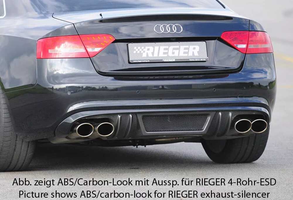 Rieger Tuning Rieger vložka zadního nárazníku pro Audi A5 B8, B81 Sportback před faceliftem, plast ABS bez povrchové úpravy, S-Line, pro orig. koncovky na obou stranách