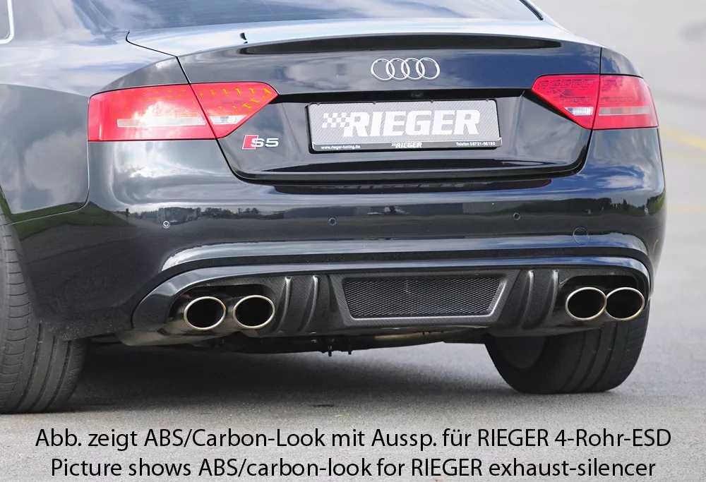 Rieger Tuning Rieger vložka zadního nárazníku pro Audi A5 S5 B8, B81 Sportback před faceliftem, plast ABS bez povrchové úpravy, S-Line, pro orig. dvojité koncovky na obou stranách