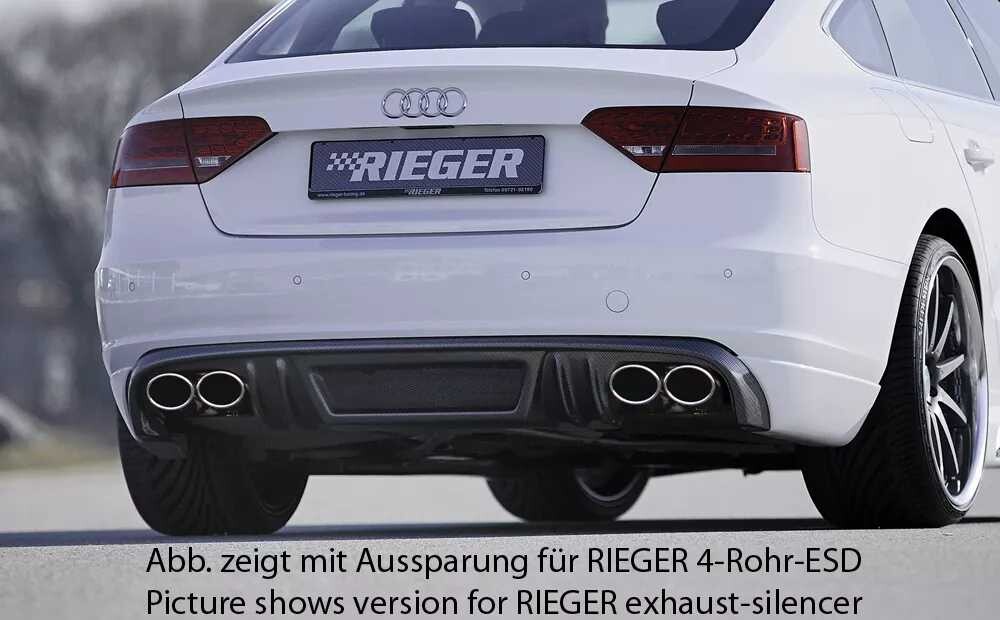 Rieger Tuning Rieger spoiler pod zadní nárazník pro Audi A5 B8, B81 Sportback před faceliftem r.v. 06/07-07/11, plast ABS s povrchovou úpravou Carbon-Look, mimo S-Line, pro orig. dvojitou koncovku vlevo
