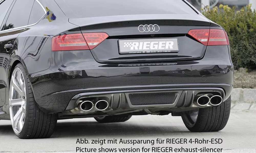 Rieger Tuning Rieger vložka zadního nárazníku pro Audi A5 B8, B81 Sportback před faceliftem, plast ABS s povrchovou úpravou Carbon-Look, mimo S-Line, pro orig. koncovky na obou stranách