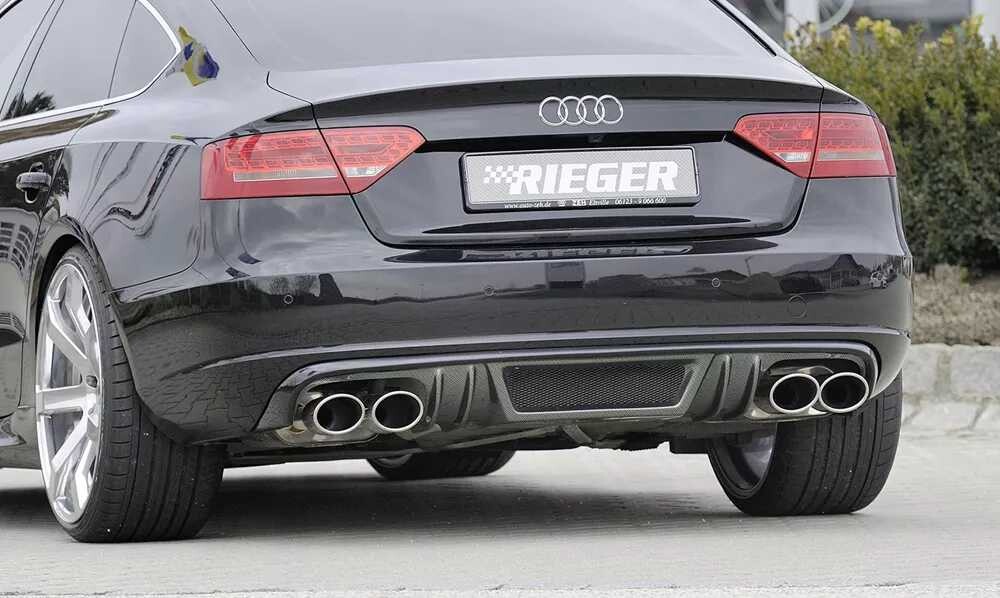 Rieger Tuning Rieger vložka zadního nárazníku pro Audi A5 B8, B81 Sportback před faceliftem, plast ABS s povrchovou úpravou Carbon-Look, mimo S-Line, pro dvojité koncovky na obou stranách 4x115x85 mm