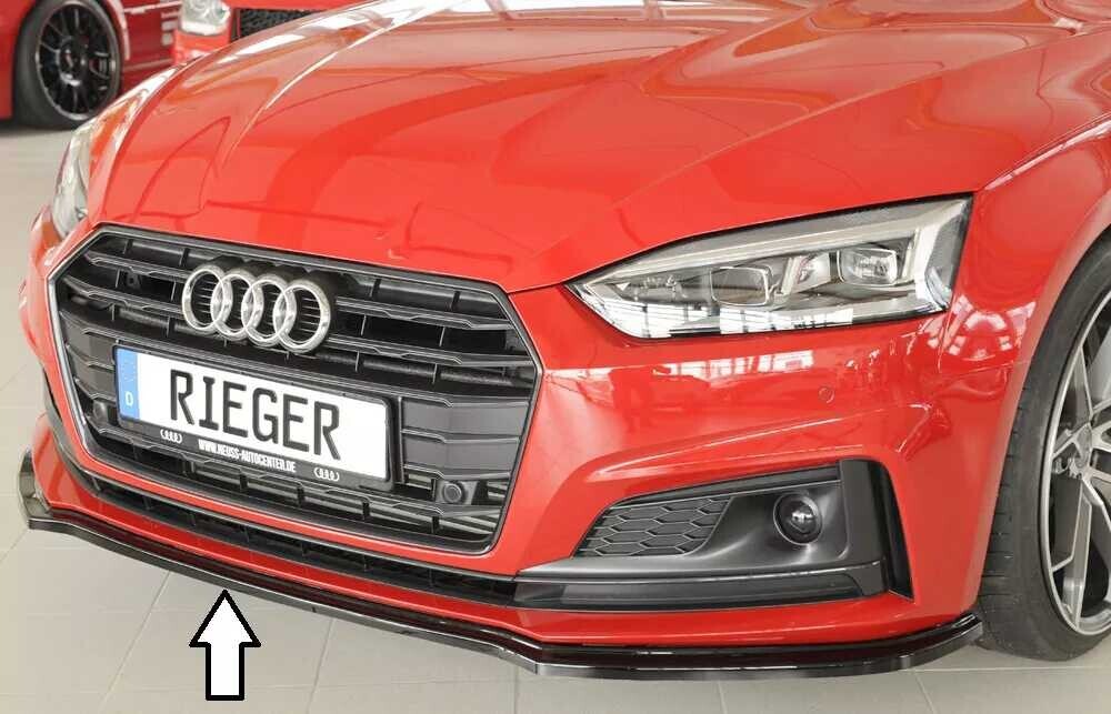 Rieger Tuning Rieger lipa pod přední nárazník pro Audi A5 S5 B9, F5 kabriolet, kupé, Sportback před faceliftem, 11/16-12/19, plast ABS lakovaný do černé lesklé barvy