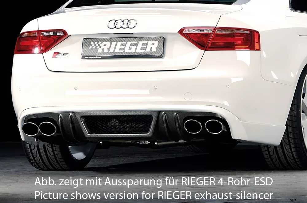 Rieger Tuning Rieger spoiler pod zadní nárazník pro Audi A5 S5 B8, B81 Sportback před faceliftem r.v. 06/07-07/11, plast ABS s povrchovou úpravou Carbon-Look, pro orig. dvojité koncovky na obou stranách