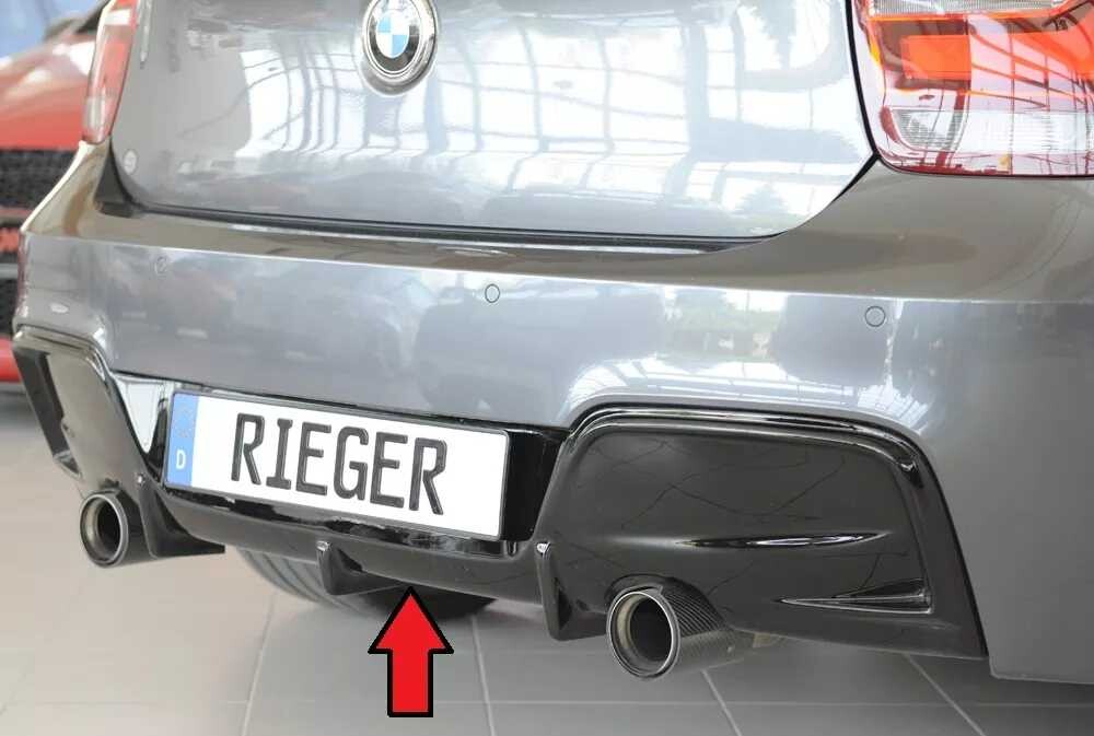Rieger Tuning Rieger vložka zadního nárazníku pro BMW řada 1 F20, F21 sedan / 2-dvéř., sedan / 4-dvéř. před faceliftem, plast ABS lakovaný do černé lesklé barvy, pro orig. koncovky na obou stranách