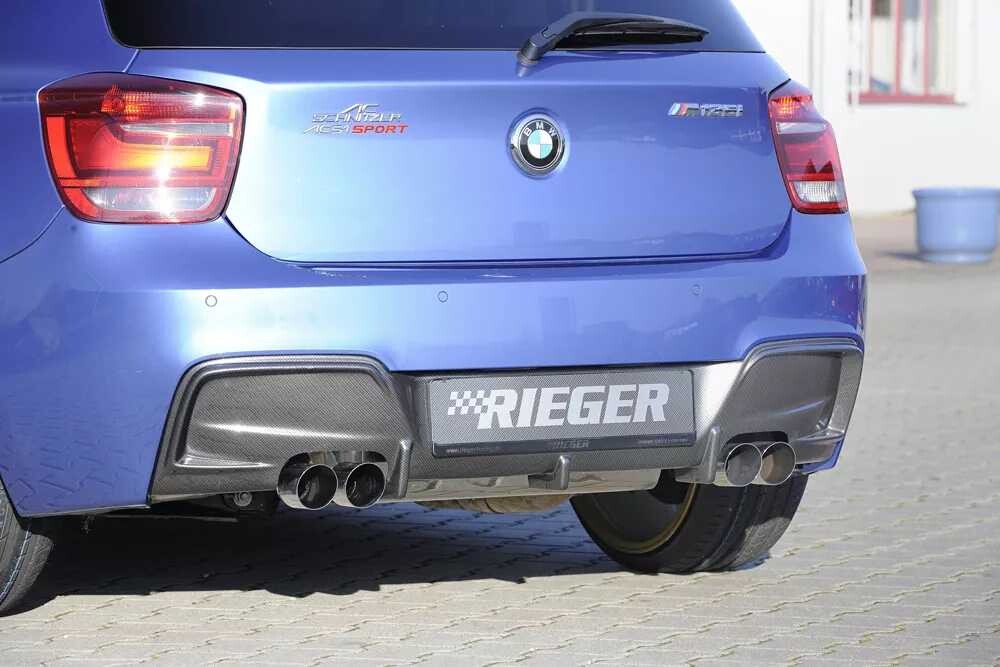 Rieger Tuning Rieger vložka zadního nárazníku pro BMW řada 1 F20, F21 sedan / 2-dvéř., sedan / 4-dvéř. před faceliftem, plast ABS s povrchovou úpravou Carbon-Look, pro dvojité koncovky na obou stranách 4x80 mm