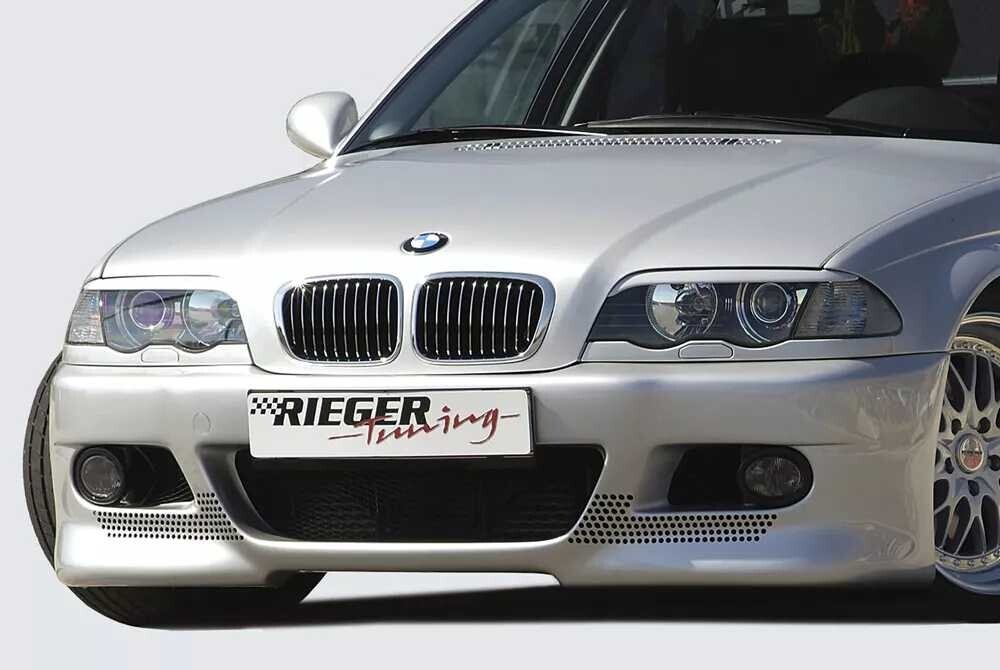 Rieger Tuning Rieger přední nárazník pro BMW řada 3 E46 sedan, touring po faceliftu, plast ABS bez povrchové úpravy, s držáky pro originální mlhová světla, s žebrováním a děrováním