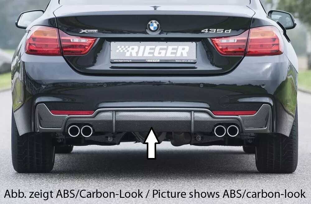 Rieger Tuning Rieger vložka zadního nárazníku pro BMW řada 4 F32, F33, F36 coupe (3-dvéř.), gran coupe (5-dvéř.), kabriolet vč. faceliftu, plast ABS bez povrchové úpravy, pro dvojité koncovky na obou stranách 4x76 mm