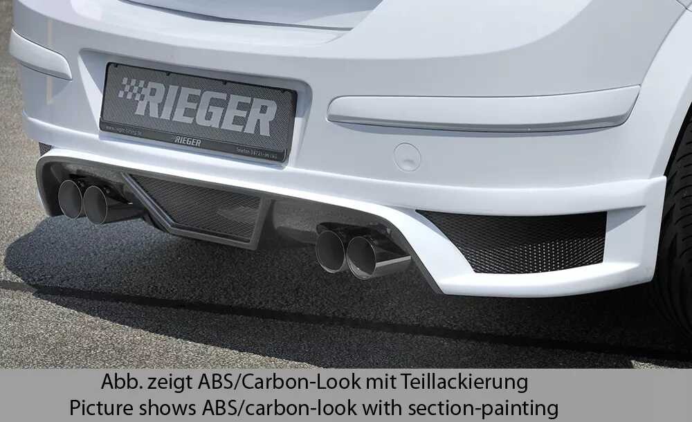 Rieger Tuning Rieger spoiler pod zadní nárazník pro Opel Astra H 5-dvéř., hatchback, notchback r.v. 03/04-, plast ABS s povrchovou úpravou Carbon-Look, pro dvojité koncovky na obou stranách