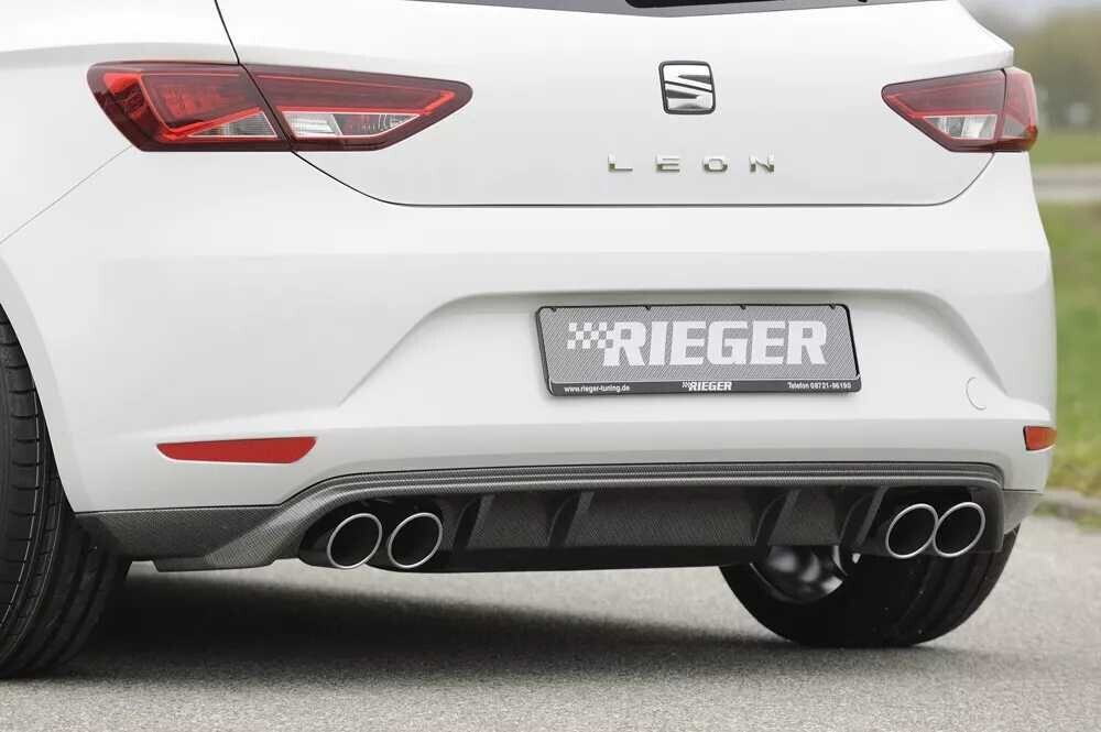Rieger Tuning Rieger spoiler pod zadní nárazník pro Seat Leon 5F 3-dvéř. (sc), 5-dvéř. před faceliftem r.v. 10/12-12/16, plast ABS s povrchovou úpravou Carbon-Look, pro dvojité koncovky na obou stranách