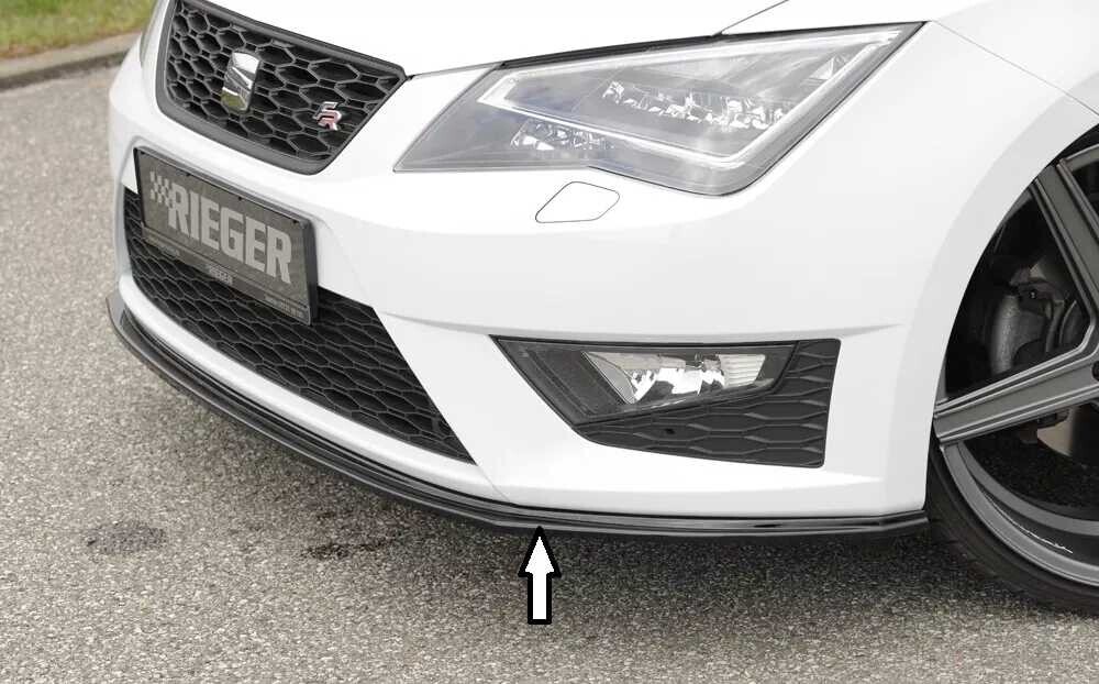Rieger Tuning Rieger lipa pod přední nárazník pro Seat Leon FR 5F 3-dvéř. (sc), 5-dvéř., 5-dvéř. (ST/Combi) před faceliftem, 01/13-12/16, plast ABS lakovaný do černé lesklé barvy