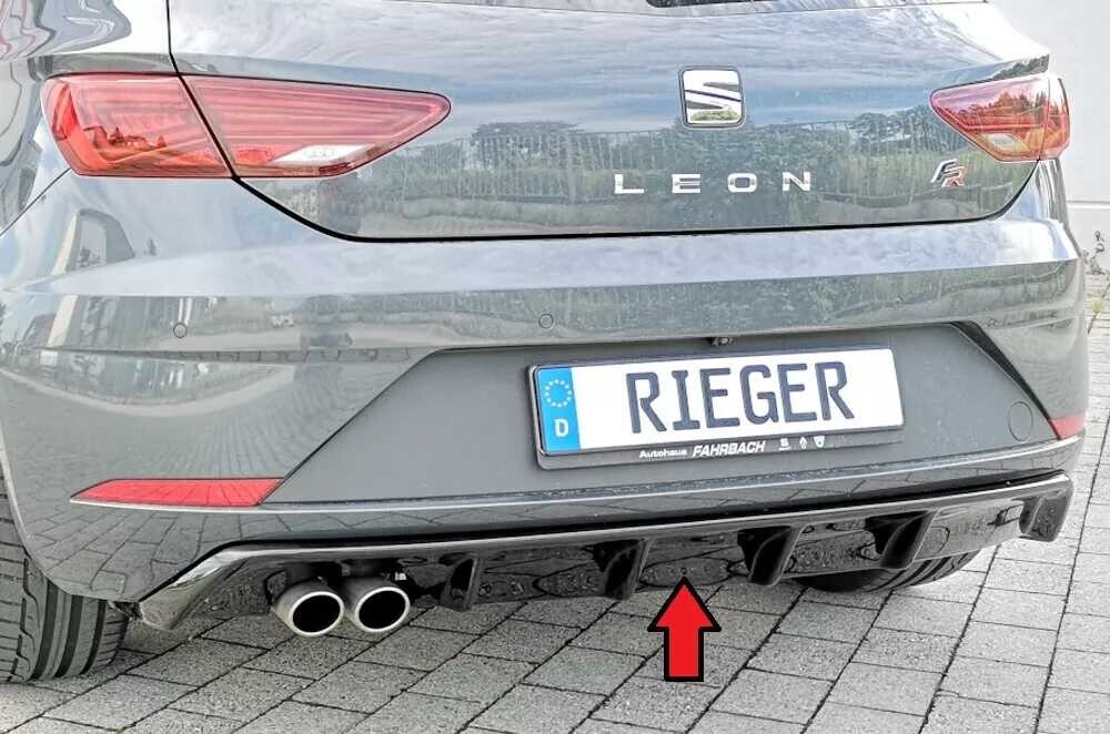 Rieger Tuning Rieger vložka zadního nárazníku pro Seat Leon FR 5F 3-dvéř. (sc), 5-dvéř. po faceliftu, plast ABS lakovaný do černé lesklé barvy, pro dvojitou koncovku vlevo