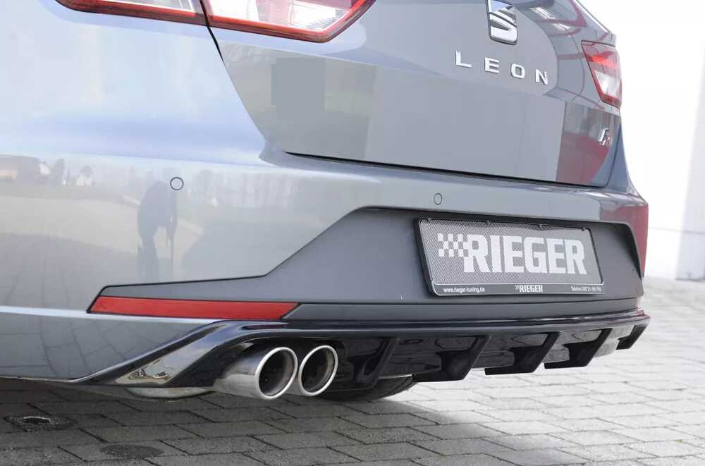 Rieger Tuning Rieger vložka zadního nárazníku pro Seat Leon FR 5F 5-dvéř. (ST/Combi) před faceliftem, plast ABS lakovaný do černé lesklé barvy, pro dvojitou koncovku vlevo