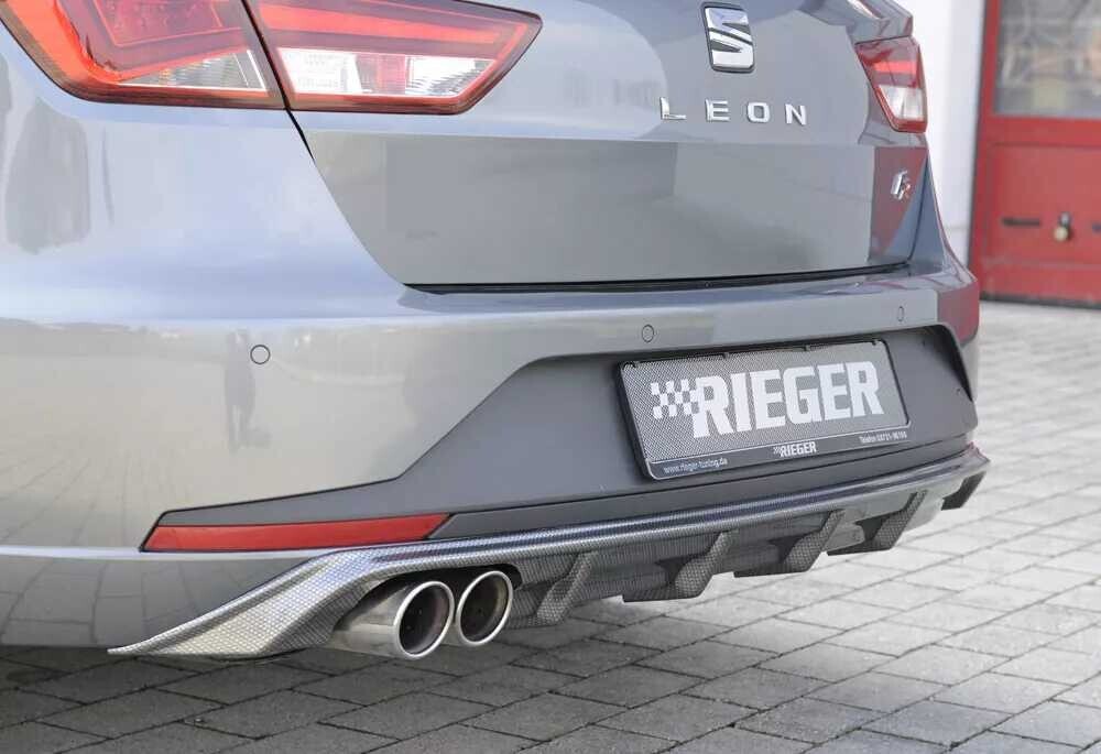 Rieger Tuning Rieger vložka zadního nárazníku pro Seat Leon FR 5F 5-dvéř. (ST/Combi) před faceliftem, plast ABS s povrchovou úpravou Carbon-Look, pro dvojitou koncovku vlevo