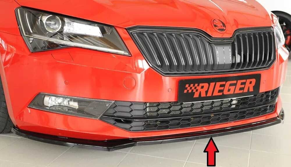 Rieger Tuning Rieger lipa pod přední nárazník pro Škoda Superb III 3T, 3V combi, sedan vč. faceliftu, 03/15-10/18, 11/18-07/19, plast ABS lakovaný do černé lesklé barvy