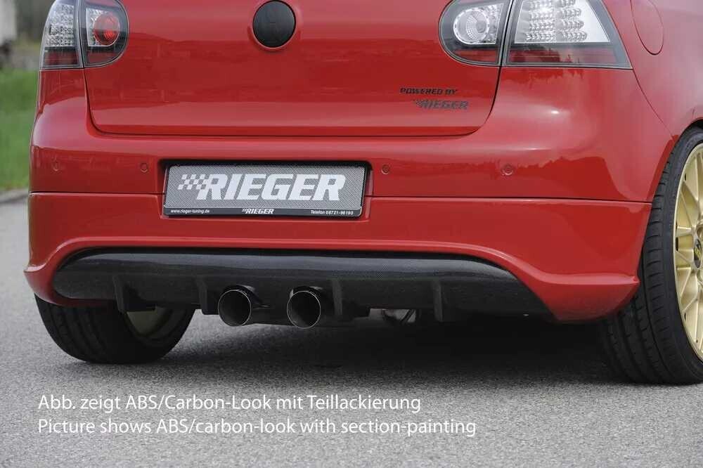 Rieger Tuning Rieger spoiler pod zadní nárazník pro Volkswagen Golf 5 1K 3-dvéř., 5-dvéř., GTI, plast ABS s povrchovou úpravou Carbon-Look, pro vozy s dvojitou koncovkou uprostřed