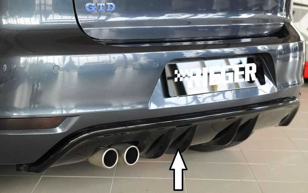 Rieger Tuning Rieger vložka zadního nárazníku s dvojitými žebry pro Volkswagen Golf 6 vč. GTD 3-dvéř., 5-dvéř., kabriolet, plast ABS lakovaný do černé lesklé barvy