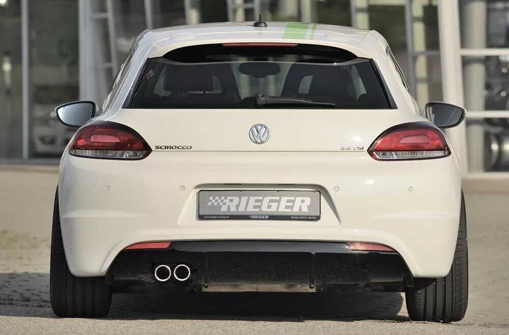 Rieger Tuning Rieger vložka zadního nárazníku pro R-Line zadní nárazník pro Volkswagen Scirocco 3 13 2-dvéř. vč. faceliftu, plast ABS lakovaný do černé lesklé barvy, pro orig. dvojitou koncovku vlevo