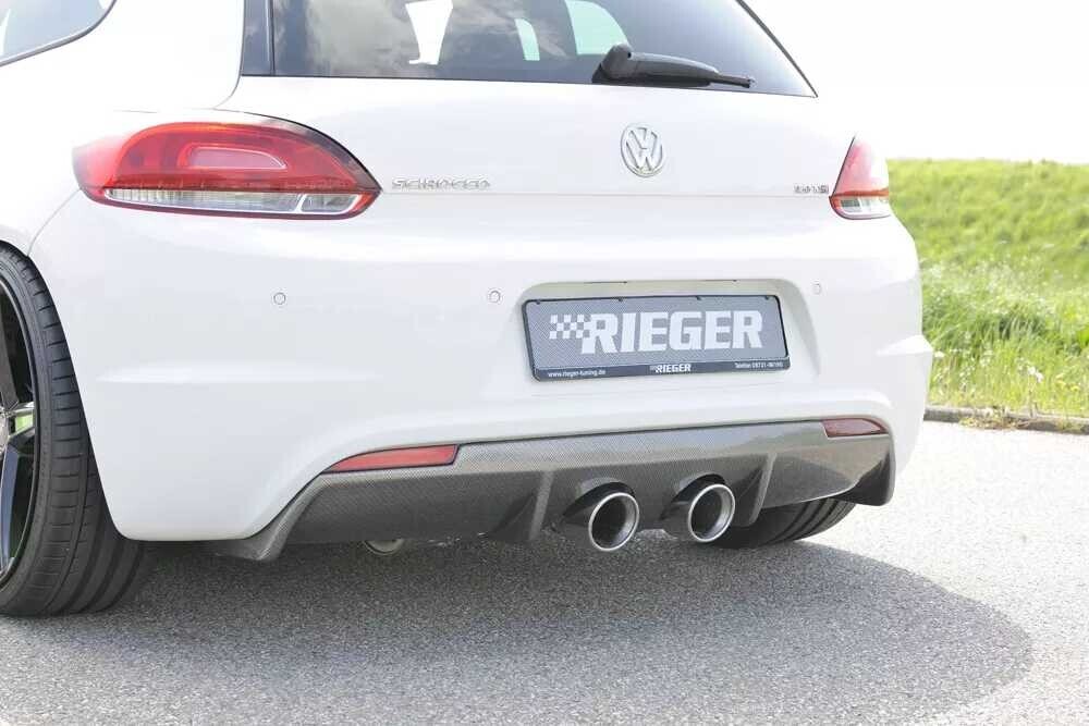 Rieger Tuning Rieger vložka zadního nárazníku pro R-Line zadní nárazník pro Volkswagen Scirocco R 13 2-dvéř. vč. faceliftu, plast ABS s povrchovou úpravou Carbon-Look, pro dvojitou koncovku uprostřed 2x100 mm