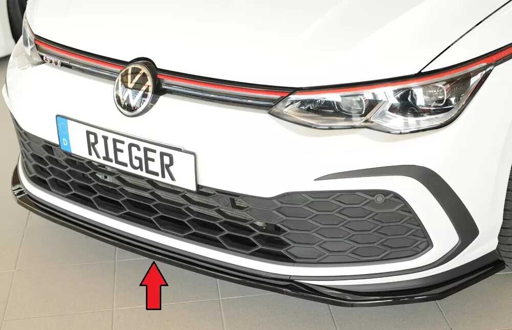 Rieger Tuning Rieger lipa pod přední nárazník pouze pro GTI / GTD / GTE pro Volkswagen Golf 8 GTI 5-dvéř., 08/20-, plast ABS lakovaný do černé lesklé barvy
